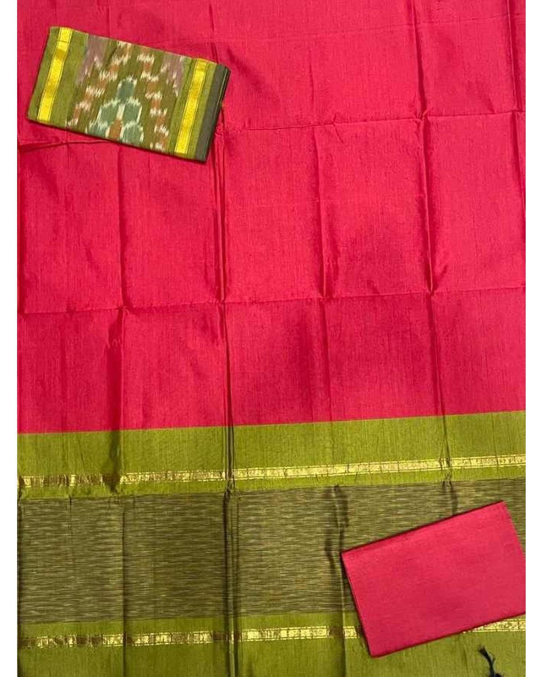 IKKAT POLY COTTON DRESS MATERIAL RED COLOR - pochampallysarees.com