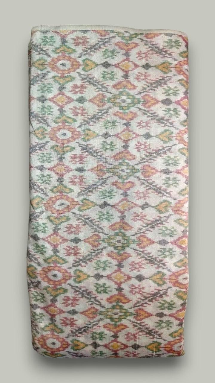 IKKAT RAW SILK BLOUSE MATERIAL CREAM - pochampallysarees.com