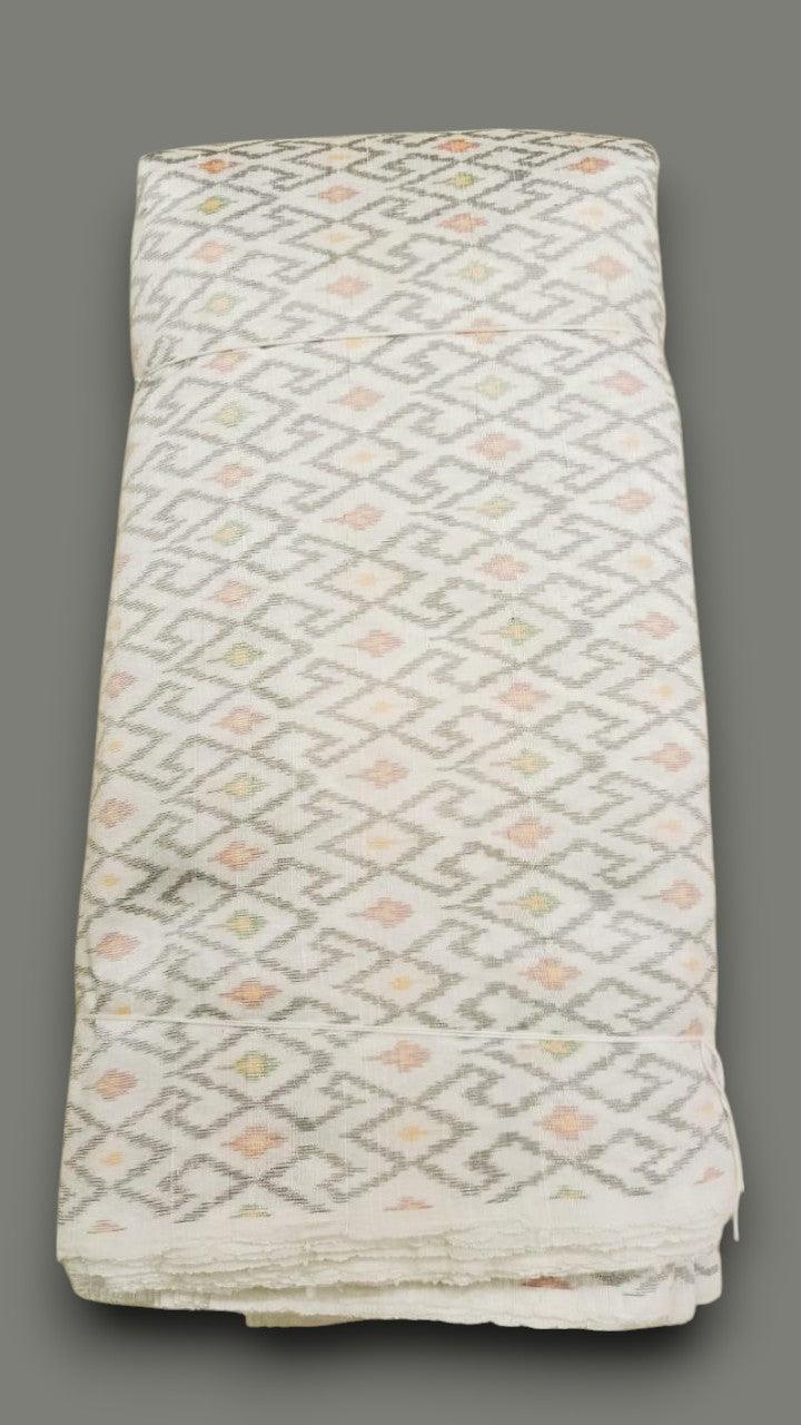 IKKAT RAW SILK BLOUSE MATERIAL WHITE ONLINE - pochampallysarees.com