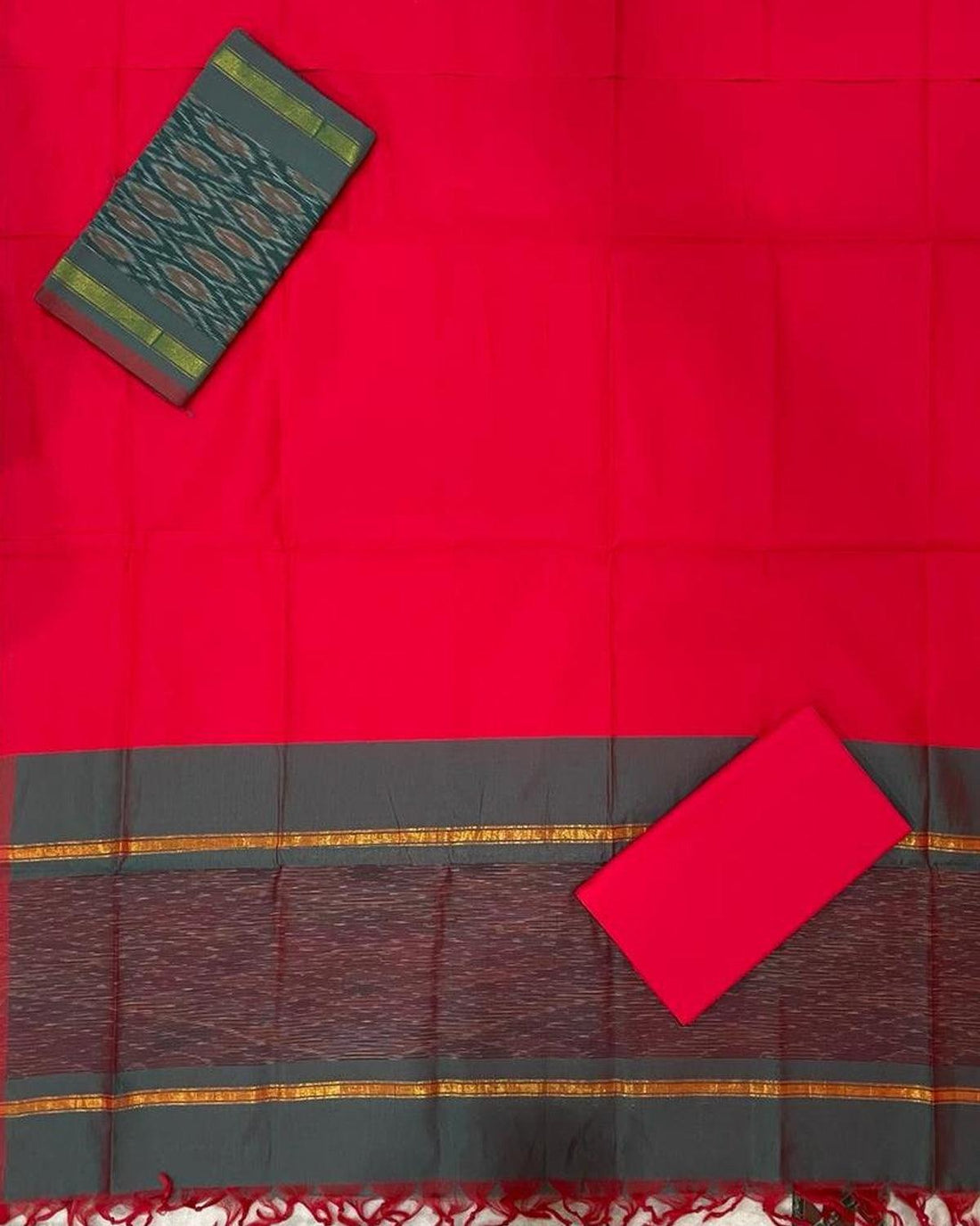 IKKAT RED COLOR DRESS MATERIAL - pochampallysarees.com