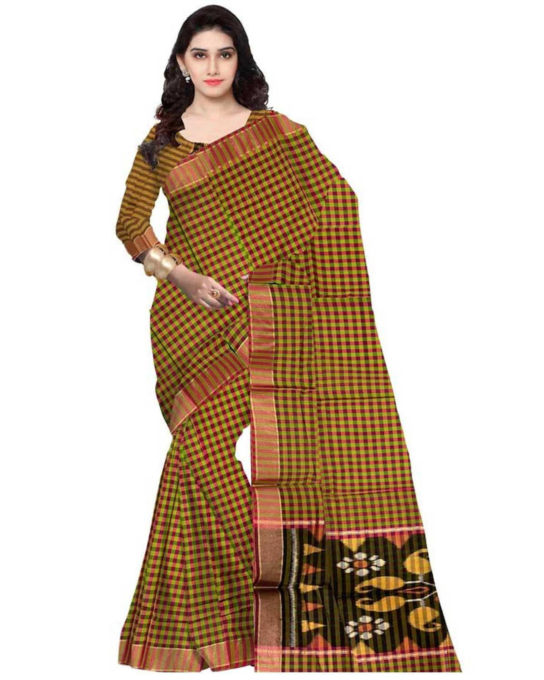 IKKAT SICO RED AND GREEN COLOR SAREE - pochampallysarees.com