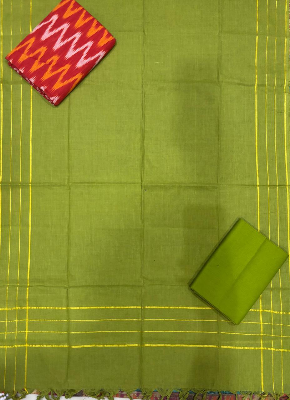 Ikkat Suite Olive Green - pochampallysarees.com