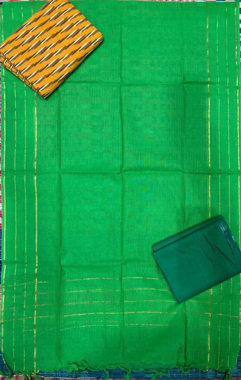 Ikkat Suite Parrot Green - pochampallysarees.com