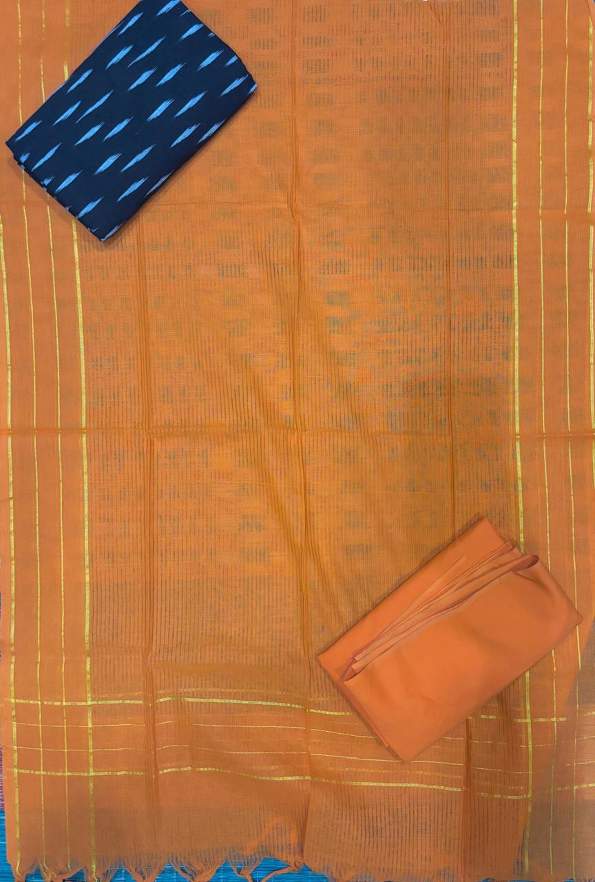 Ikkat Suite Red Orange - pochampallysarees.com