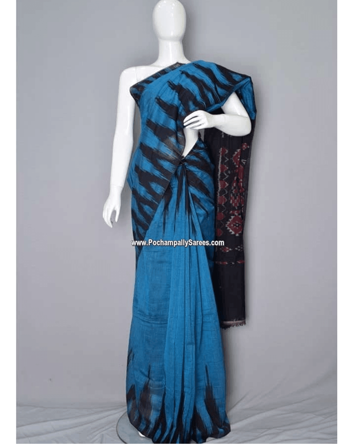IKKAT TEMPLE BLUE COLOUR - pochampallysarees.com