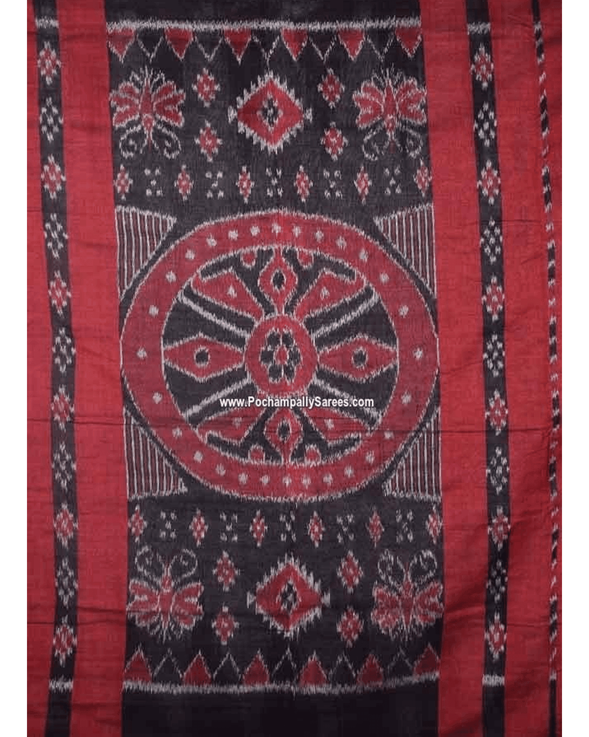 IKKAT TEMPLE BORDER GRAY WITH REED COLOUR COTTON SAREE - pochampallysarees.com