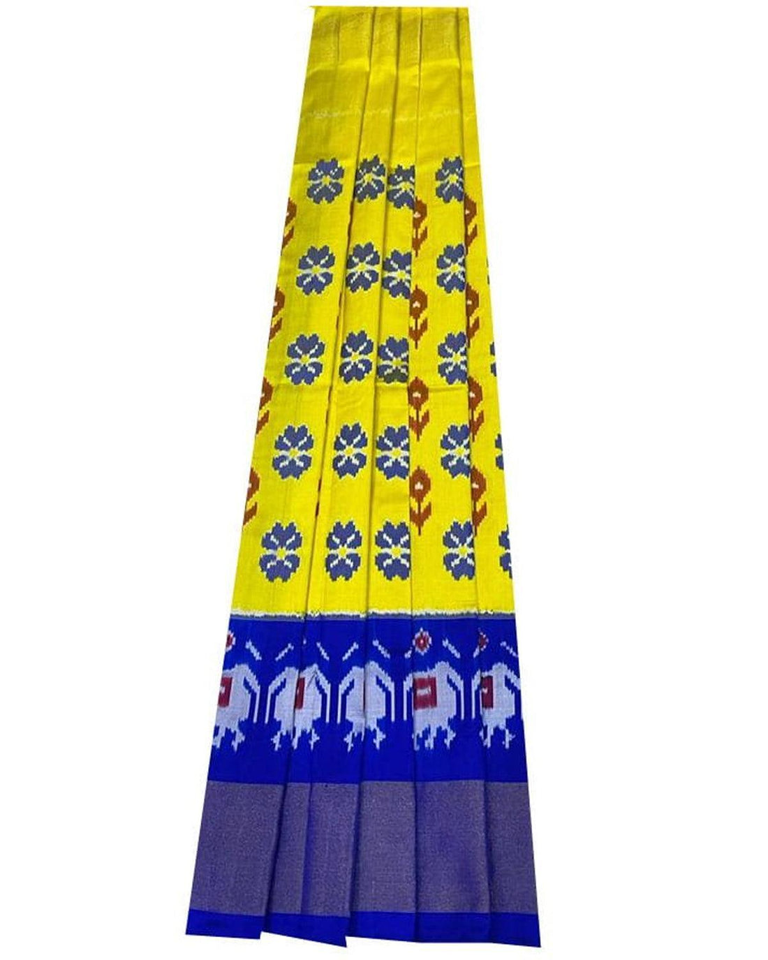 IKKAT YELLOW WITH BLUE COLOR LEHENGA - pochampallysarees.com