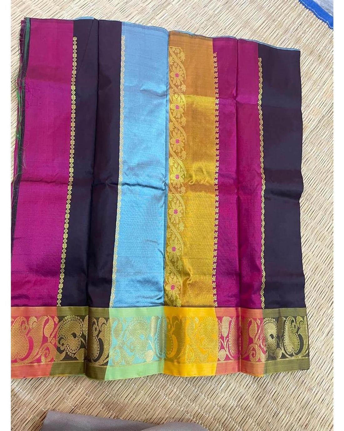 KANCHIPURAM PATTU MULTI COLOR PAVADAI FOR BABIES - pochampallysarees.com