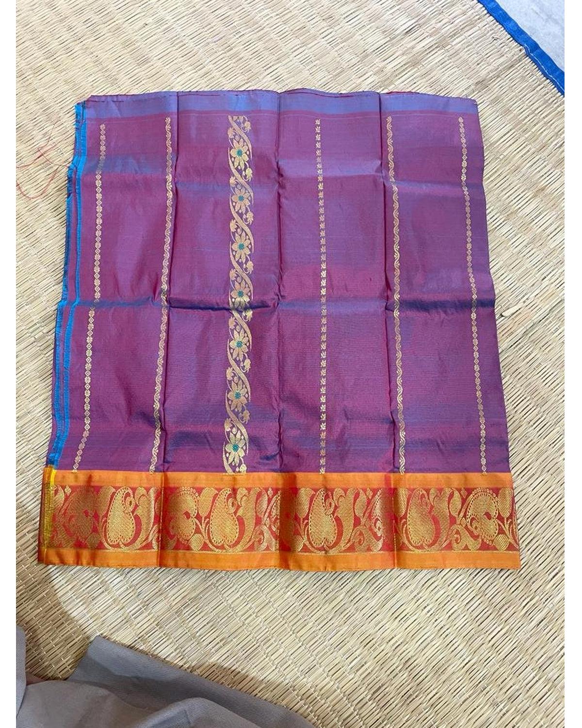 KANCHIPURAM PATTU PURPLE COLOR PAVADAI FOR KIDS - pochampallysarees.com