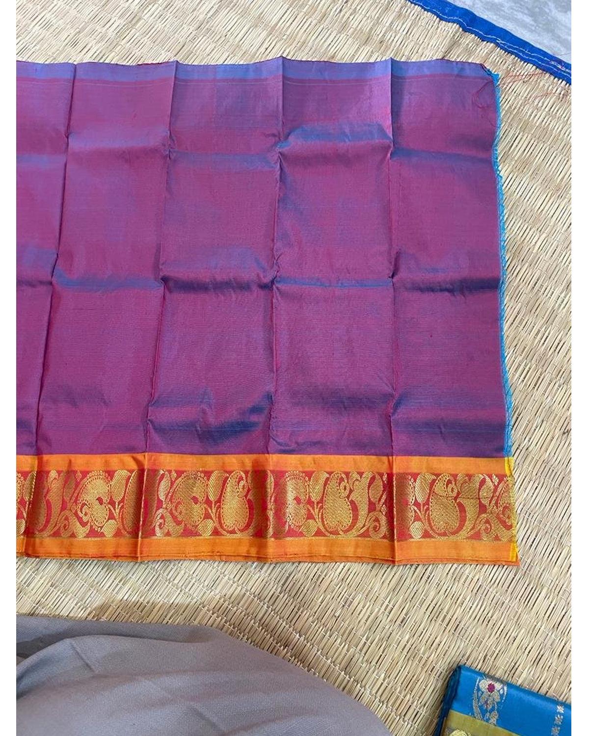 KANCHIPURAM PATTU PURPLE COLOR PAVADAI FOR KIDS - pochampallysarees.com