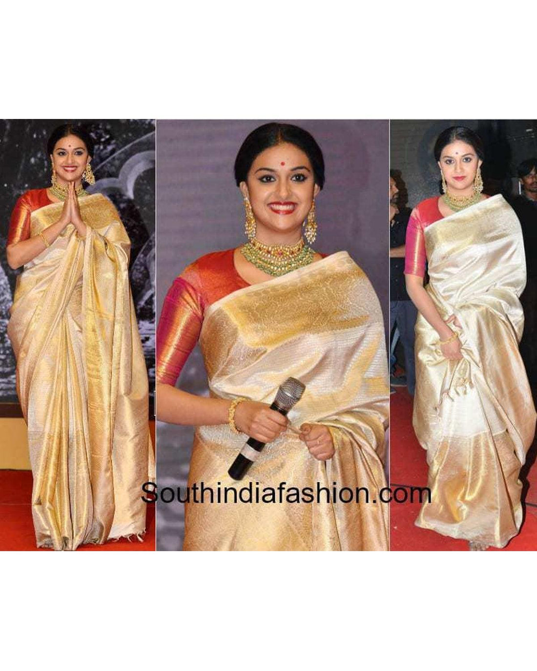 KANCHIPURAM SILK SAREE CREAM COLOR SAREE - pochampallysarees.com