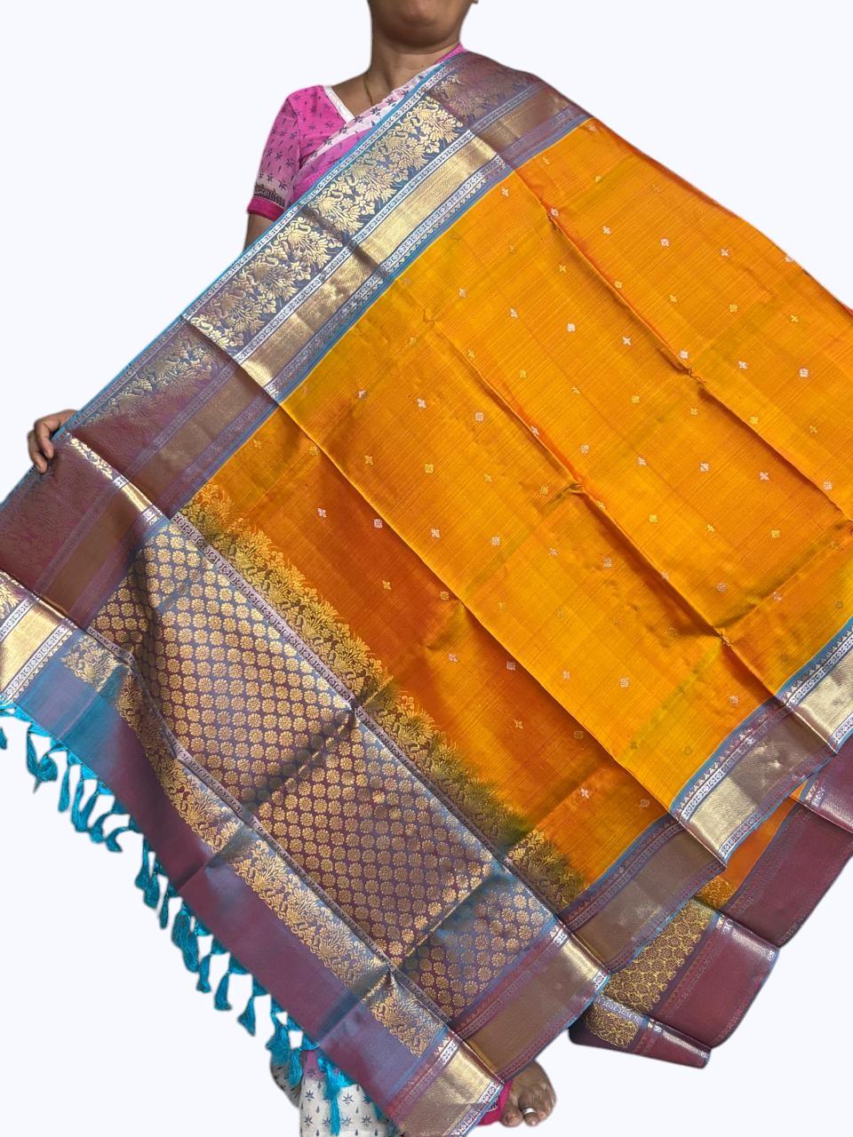 kanjivaram dupatta Yellow Blue - pochampallysarees.com