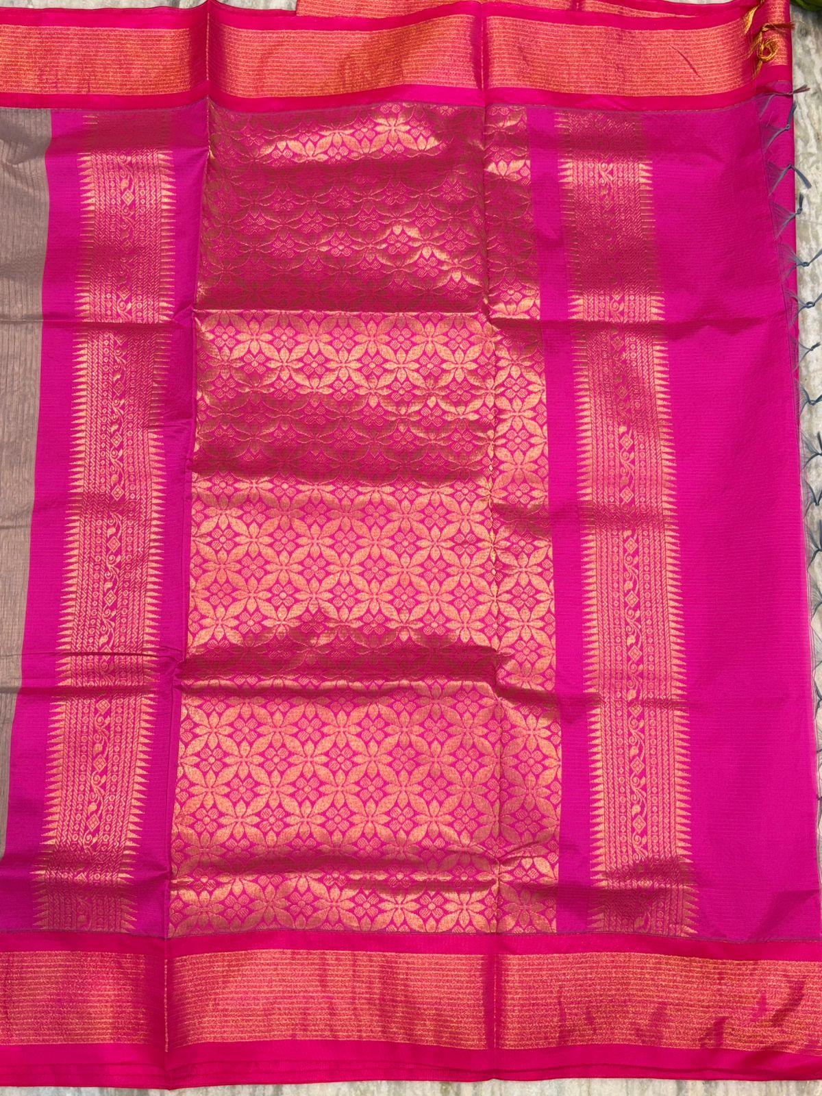 Pure Kuppadam Silk Cotton Saree with Traditional Zari Border & Rich Pallu – Handwoven Sico Saree for Weddings & Festivals - pochampallysarees.com