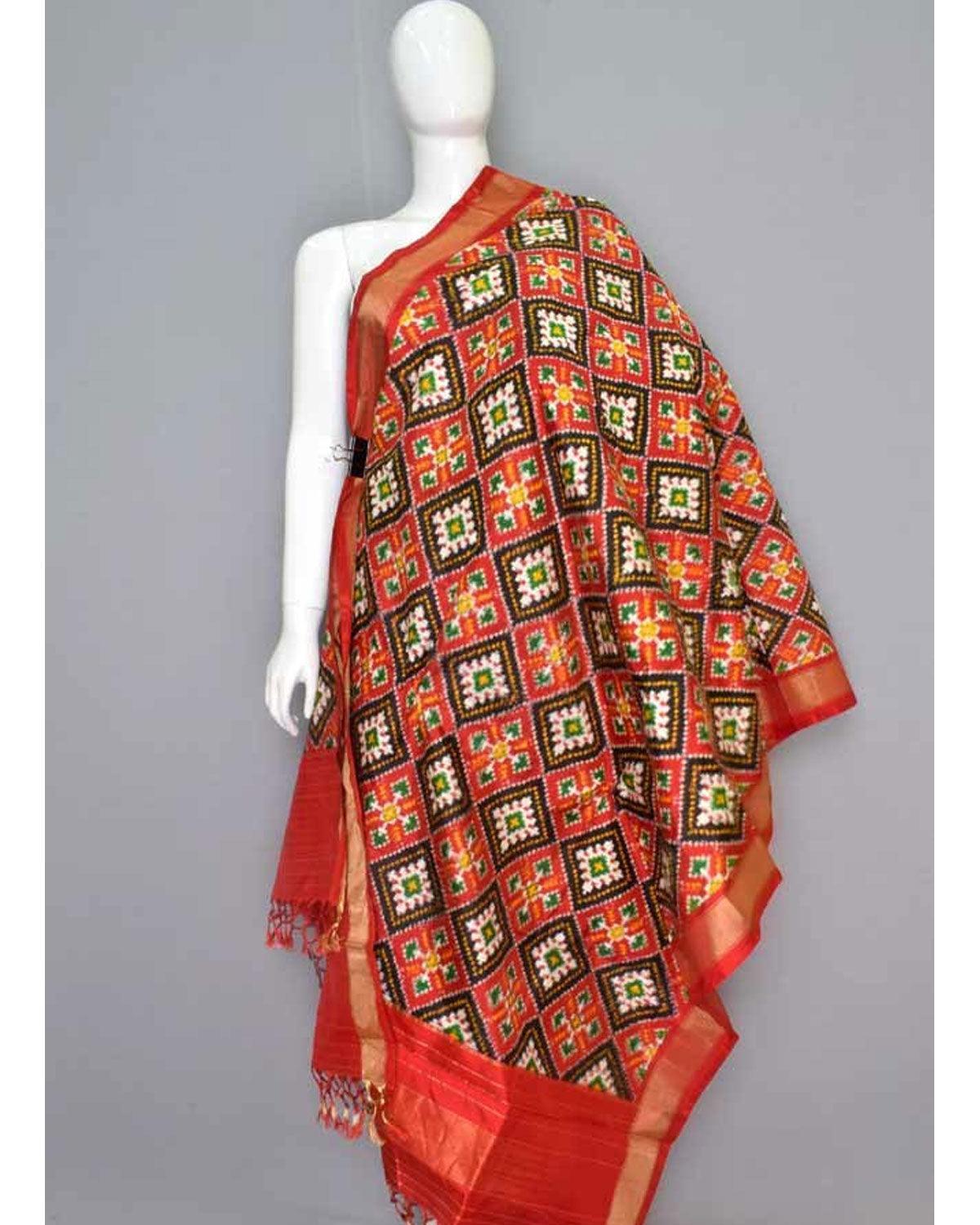 LATEST DOUBLE IKAT MAROON COLOUR RAJASTANI PATTERN DUPATTA - pochampallysarees.com