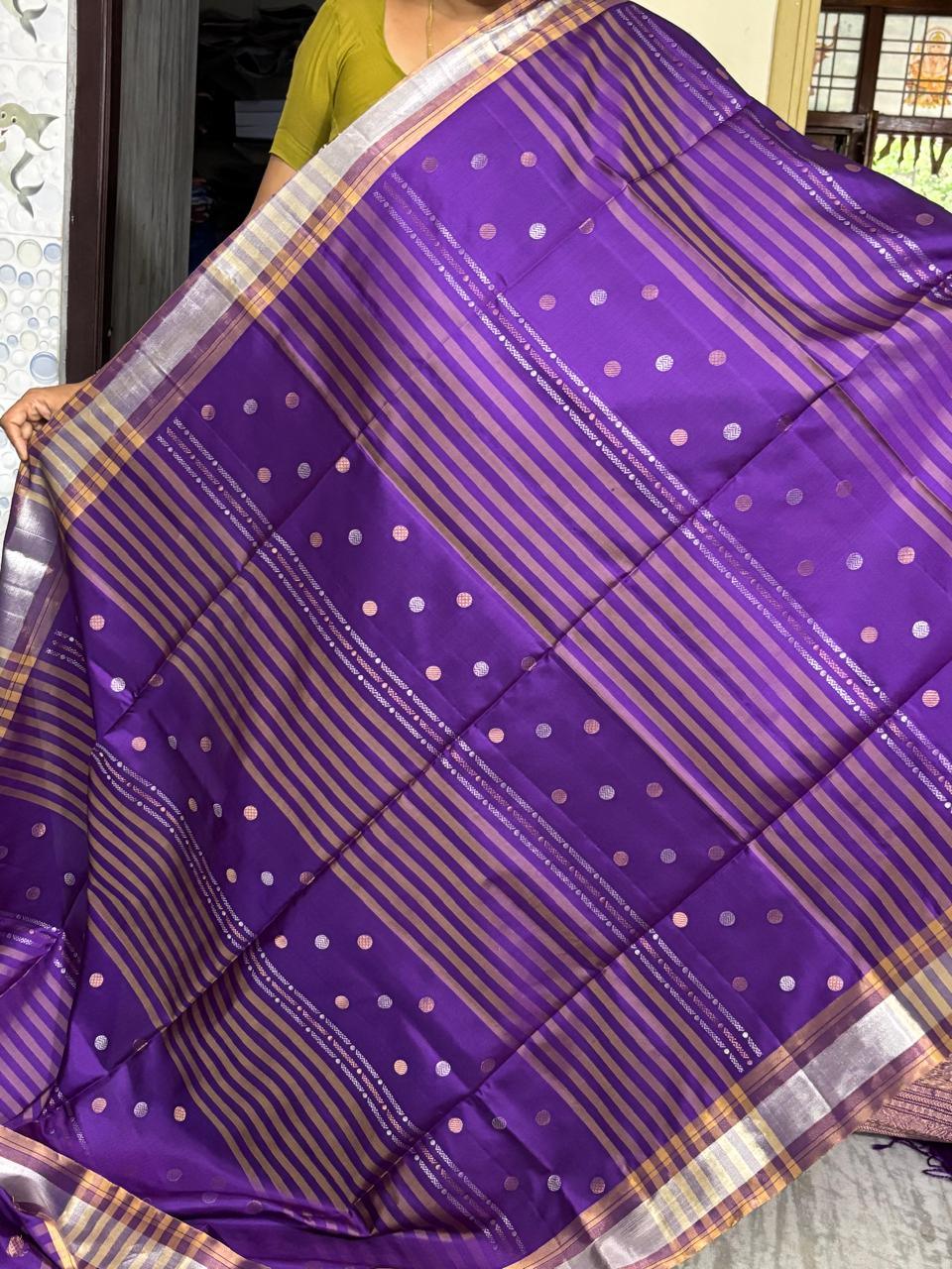 Lavender Color Designer Kanchi Pure Soft Silk Saree - pochampallysarees.com