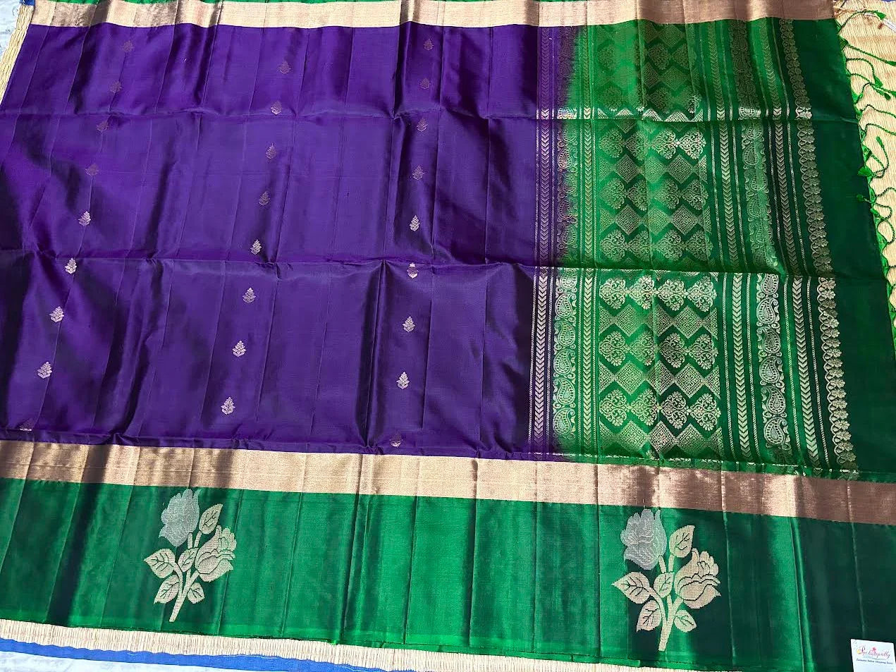 Lavender With Green Designer Kanchi Pure Soft Silk Saree - pochampallysarees.com