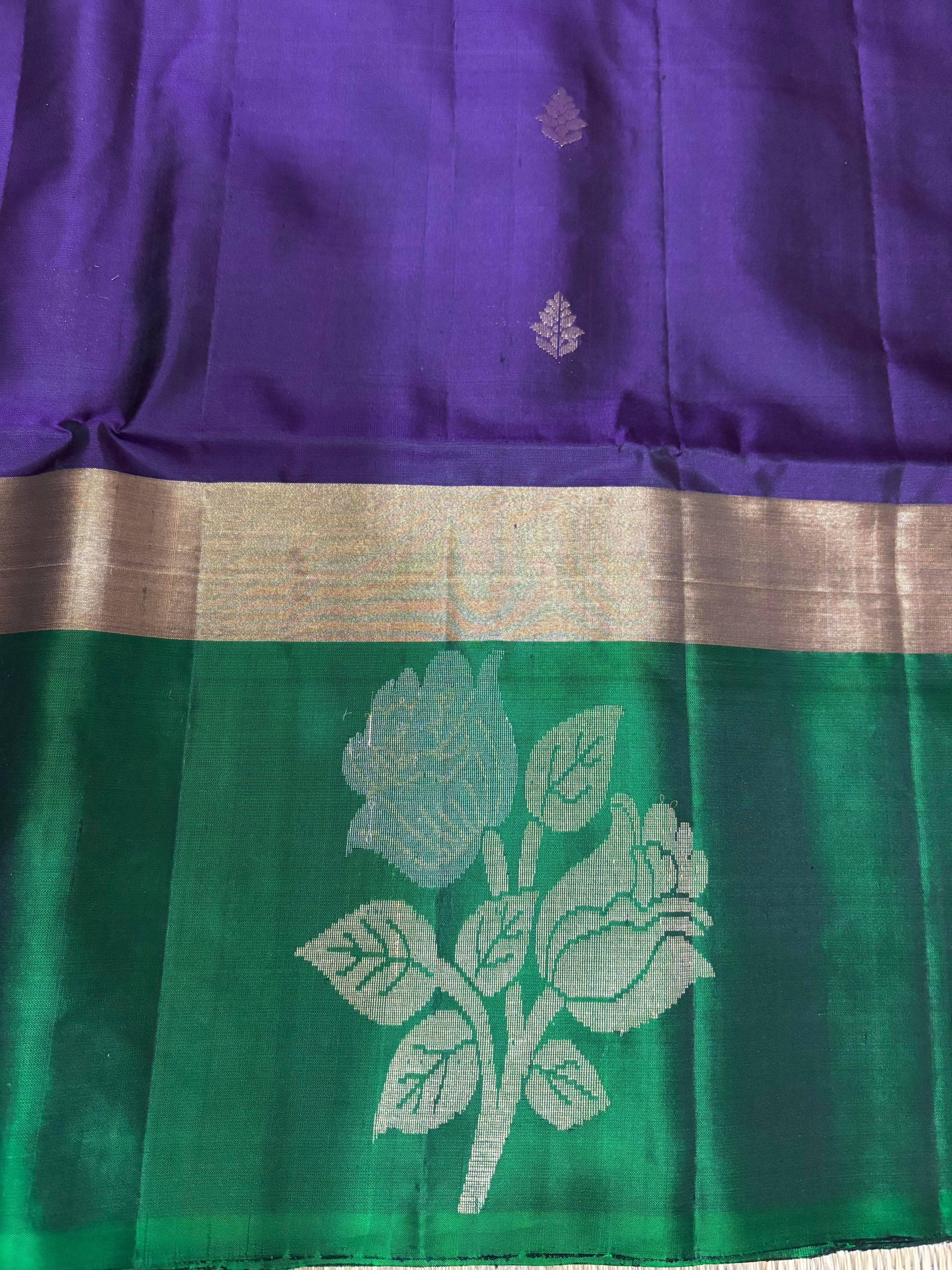Lavender With Green Designer Kanchi Pure Soft Silk Saree - pochampallysarees.com