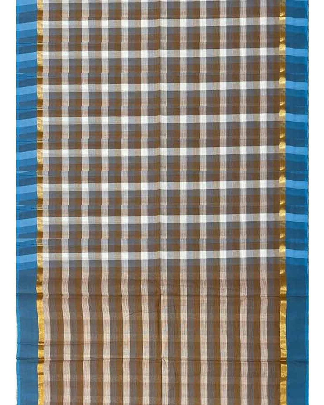 MANGALAGIRI COTTON SAREE CHECKS ANANDA BLUE WITH GRAY COLOR - pochampallysarees.com