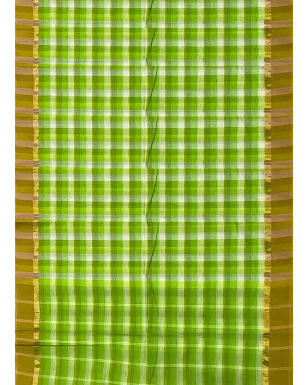 MANGALAGIRI COTTON SAREE CHECKS GREEN COLOR - pochampallysarees.com