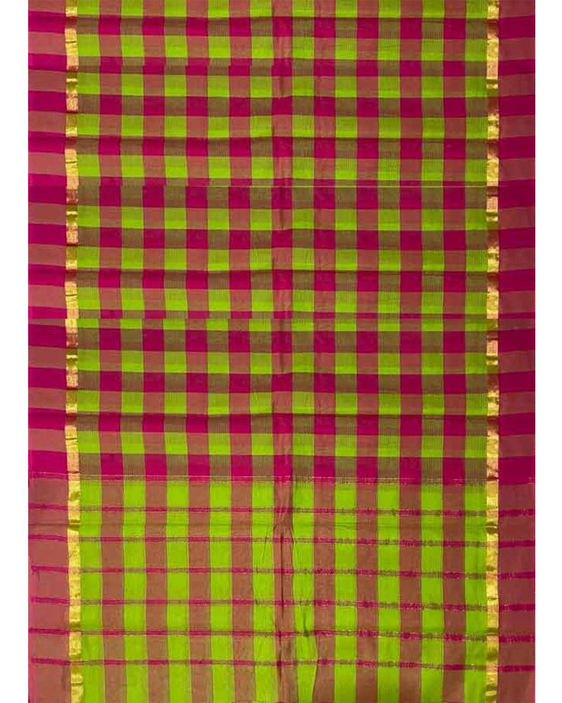 MANGALAGIRI COTTON SAREE CHECKS PINK AND GREEN COLOR - pochampallysarees.com