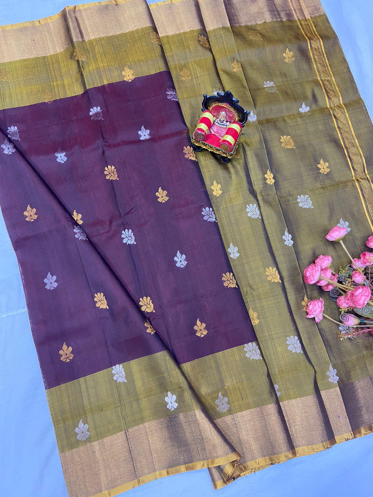 Maroon Uppada Butta Pure Silk Saree - pochampallysarees.com