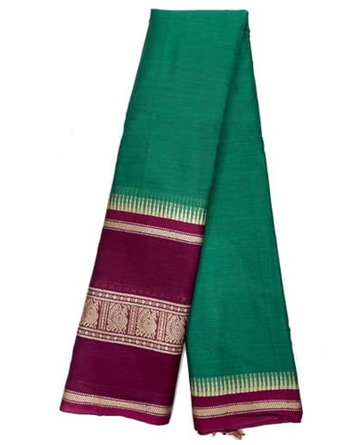 NARAYANPET SAREE GREEN WITH RED COLOR - pochampallysarees.com