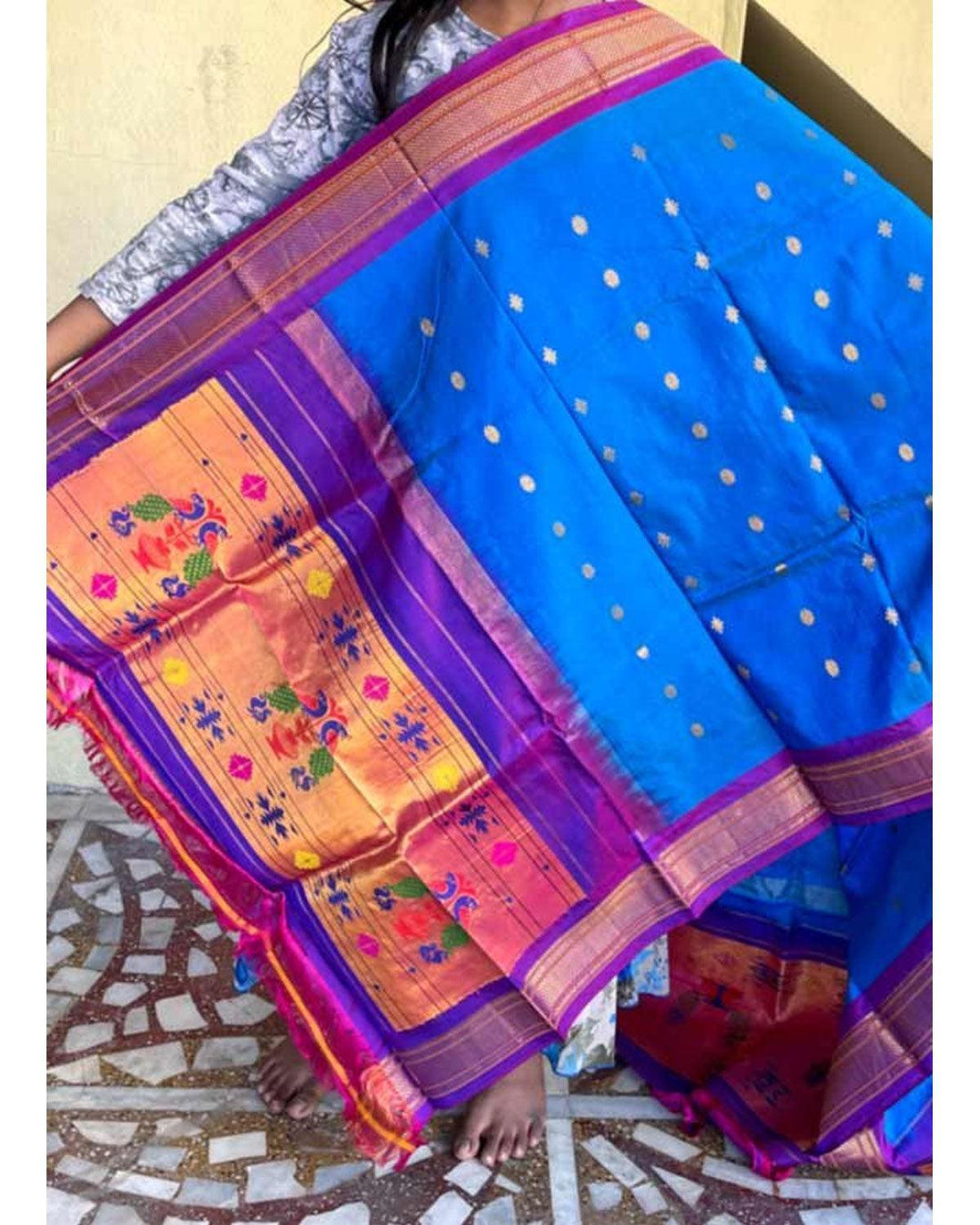 PAITHANI SILK ANANDA BLUE WITH PURPLE COLOR DUPATTA.-PSD10 - pochampallysarees.com