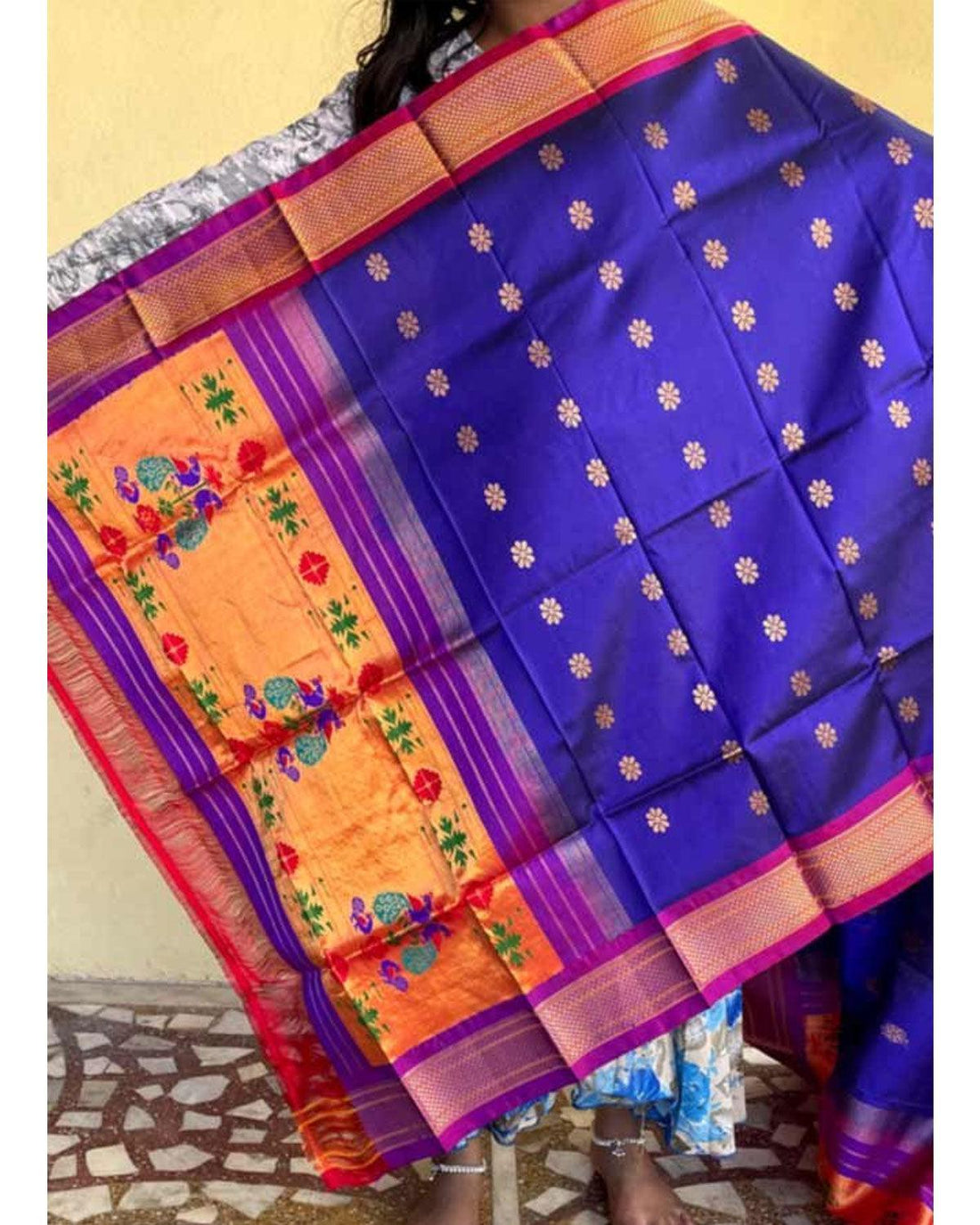 PAITHANI SILK BLUE WITH PURPLE COLOR DUPATTA ONLINE-PSD22 - pochampallysarees.com