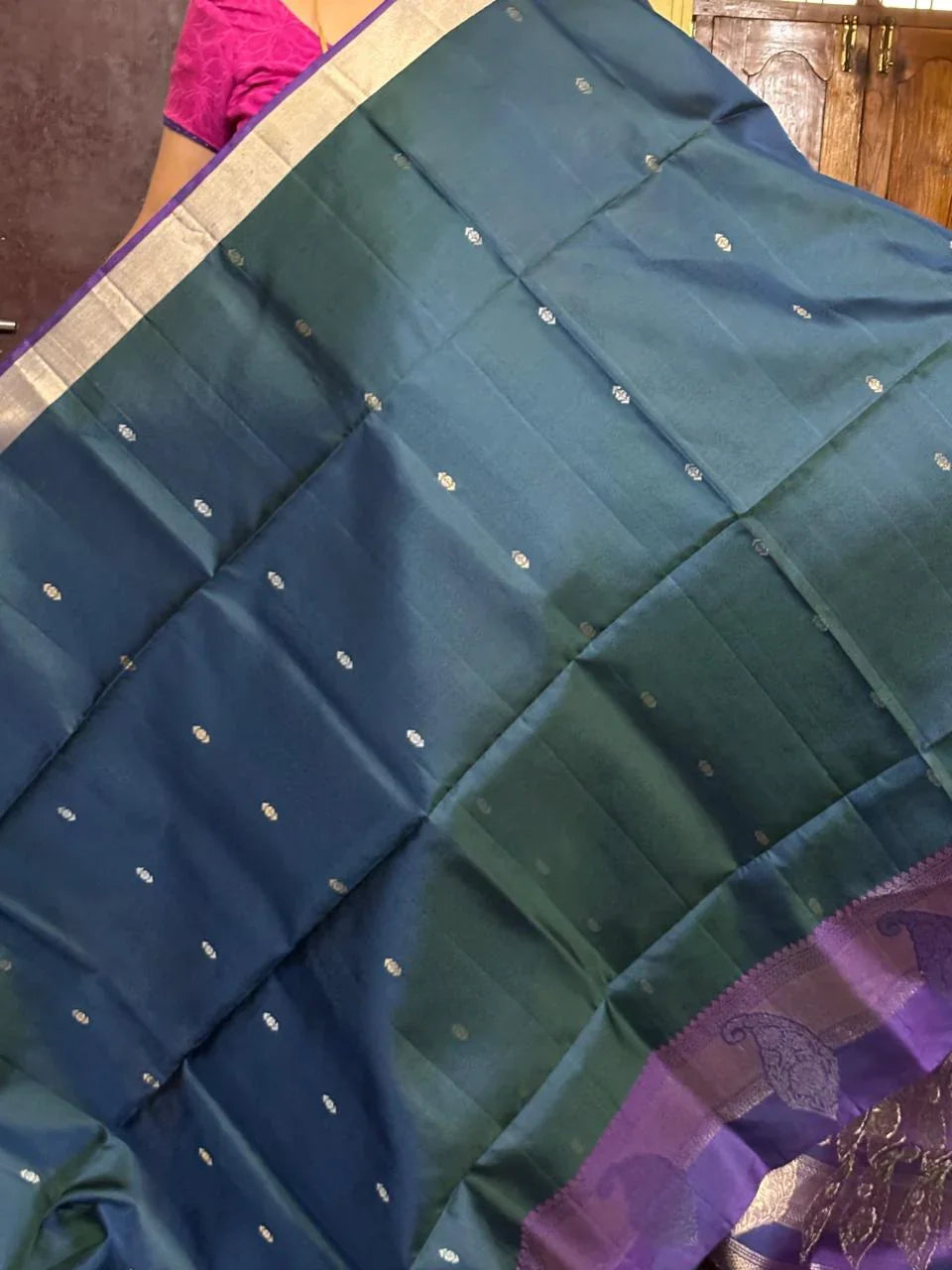 Peacock Blue Lavender Color Designer Kanchi Pure Soft Silk Saree - pochampallysarees.com