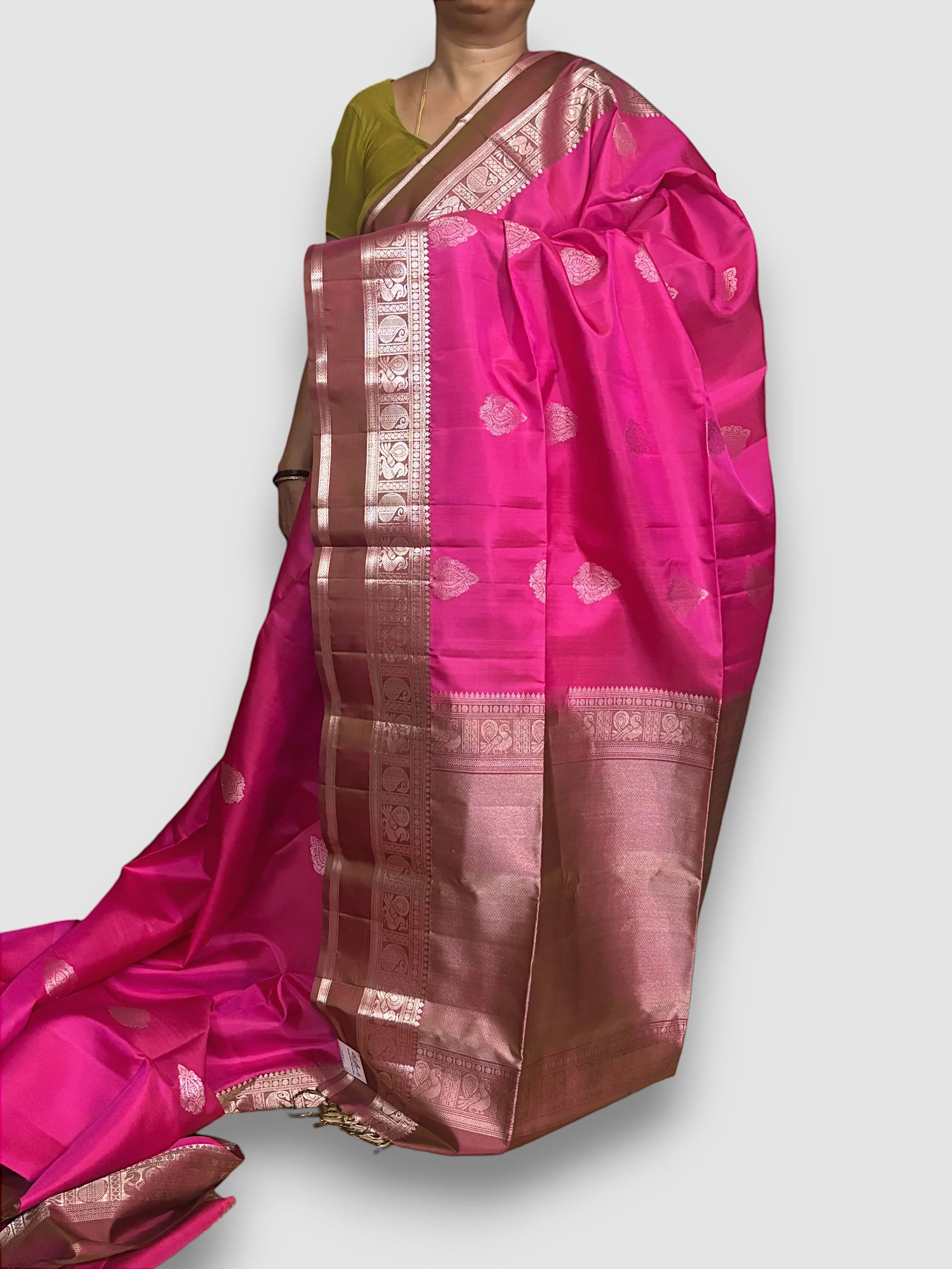 Pink Brown Color Designer Kanchi Pure Soft Silk Saree - pochampallysarees.com