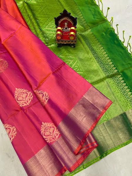 Pink Green Soft Silk Saree India - pochampallysarees.com