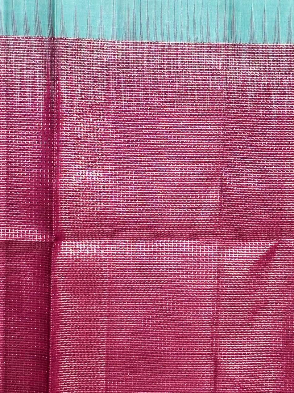 PURE SOFT SILK SAREE PINK AND SEA GREEN WITH ALLOVER ZARI WEAVES IN BORDER KANCHI STYLE - pochampallysarees.com