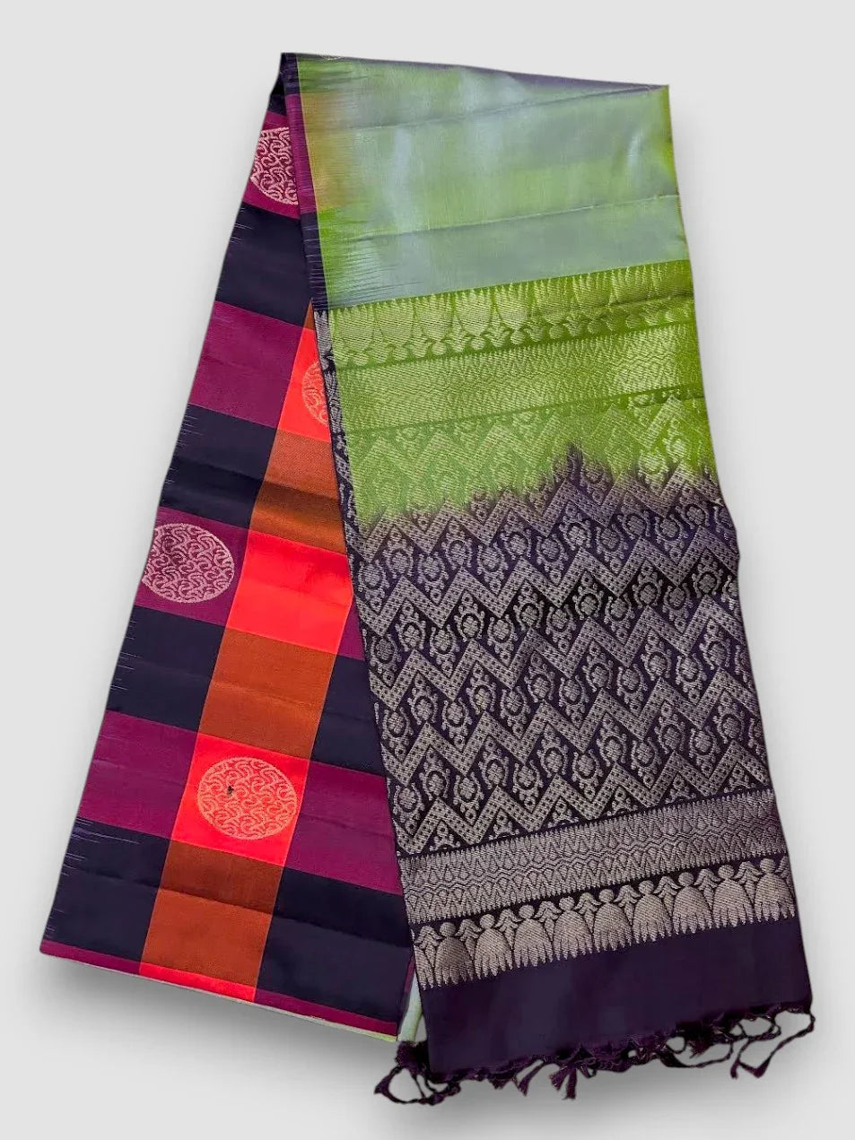 Pista Green With Chocolate Designer Kanchi Pure Soft Silk Saree - pochampallysarees.com