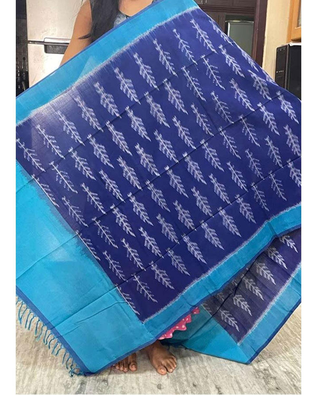 POCHAMPALLY COTTON BLUE COLOR DUPATTA-C1 - pochampallysarees.com
