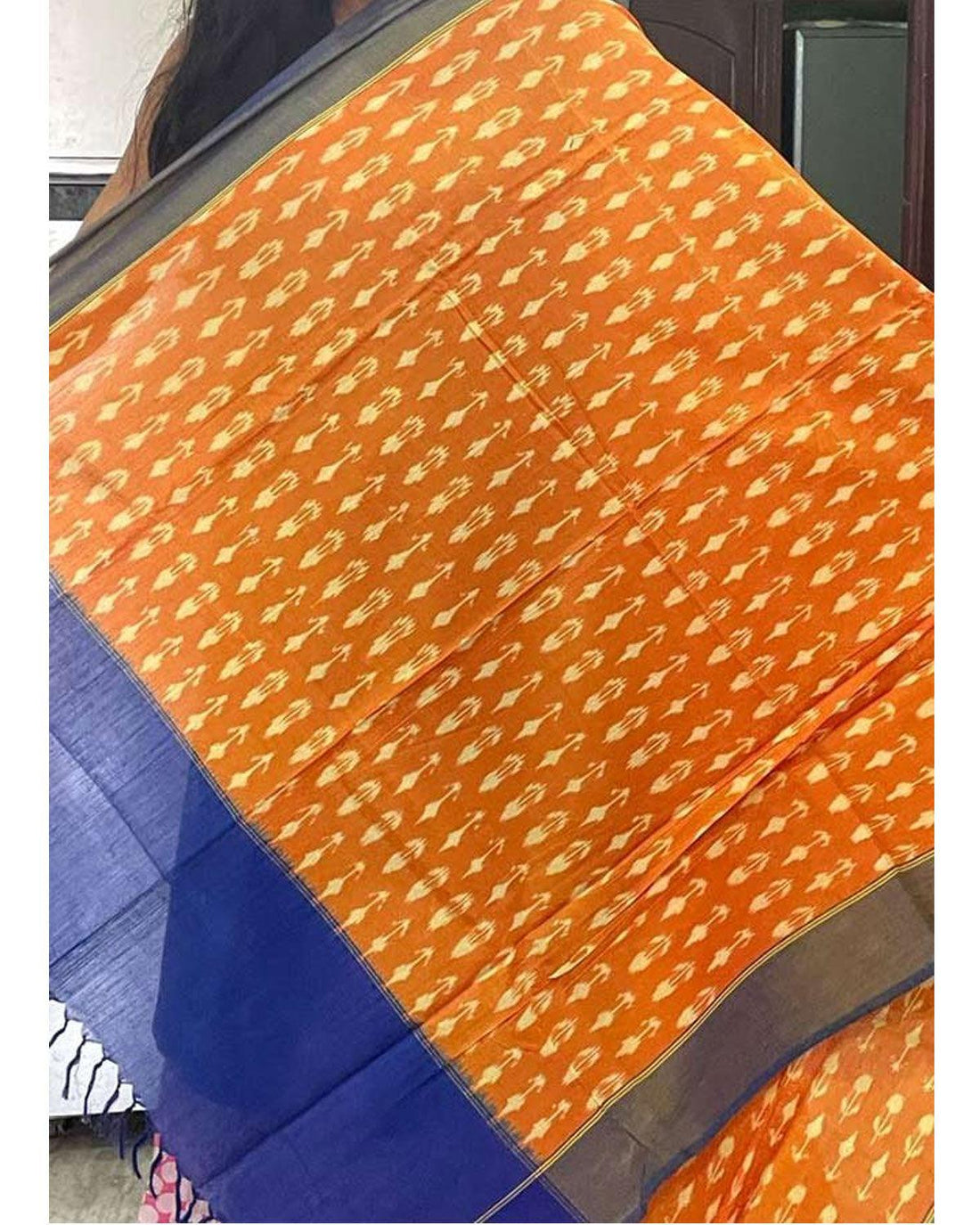 POCHAMPALLY COTTON YELLOW WITH BLUE COLOR DUPATTA-C18 - pochampallysarees.com