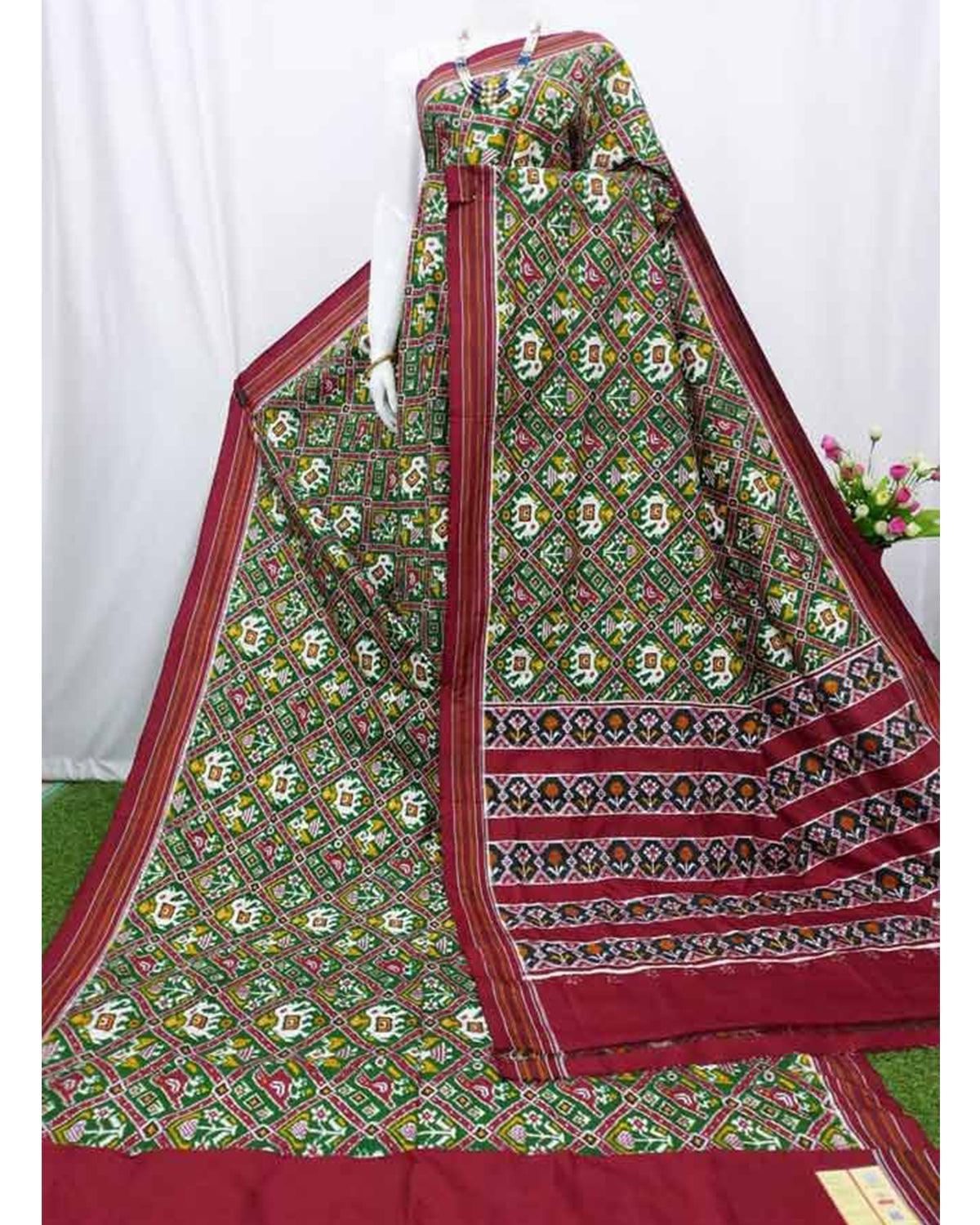 POCHAMPALLY DOUBLE IKAT PATOLA GREEN COLOR NARIKUNJ SILK SAREE - pochampallysarees.com