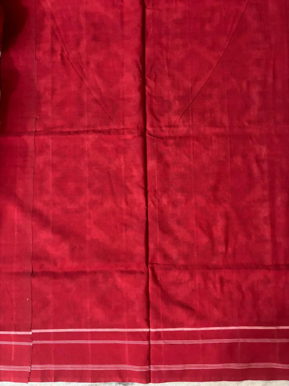 POCHAMPALLY DOUBLE IKKAT COTTON BODY WHITE BORDER PALLU AND BLOUSE RED SARI - pochampallysarees.com