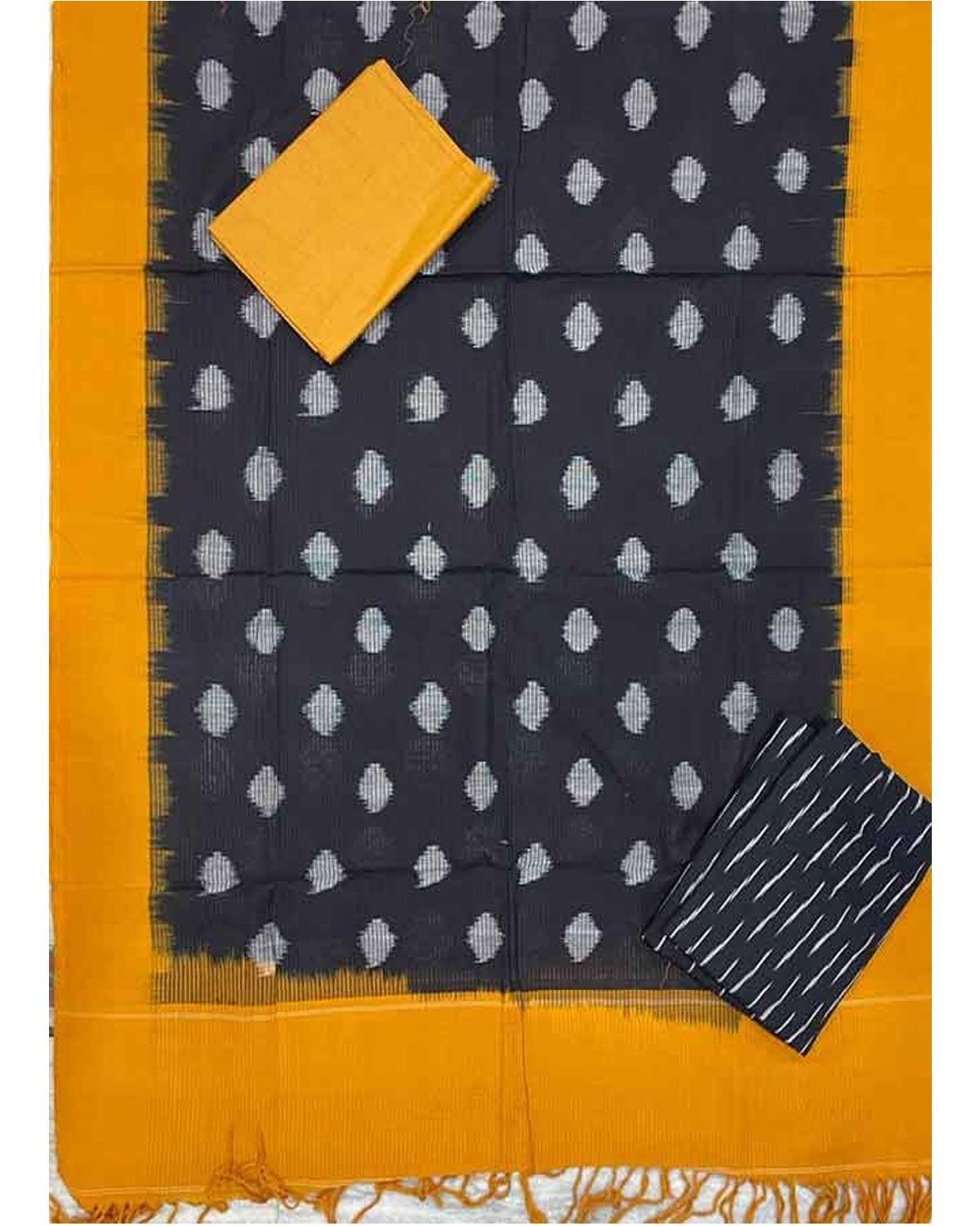 POCHAMPALLY IKAT BLACK WITH YELLOW COLOR SUITE - C17 - pochampallysarees.com