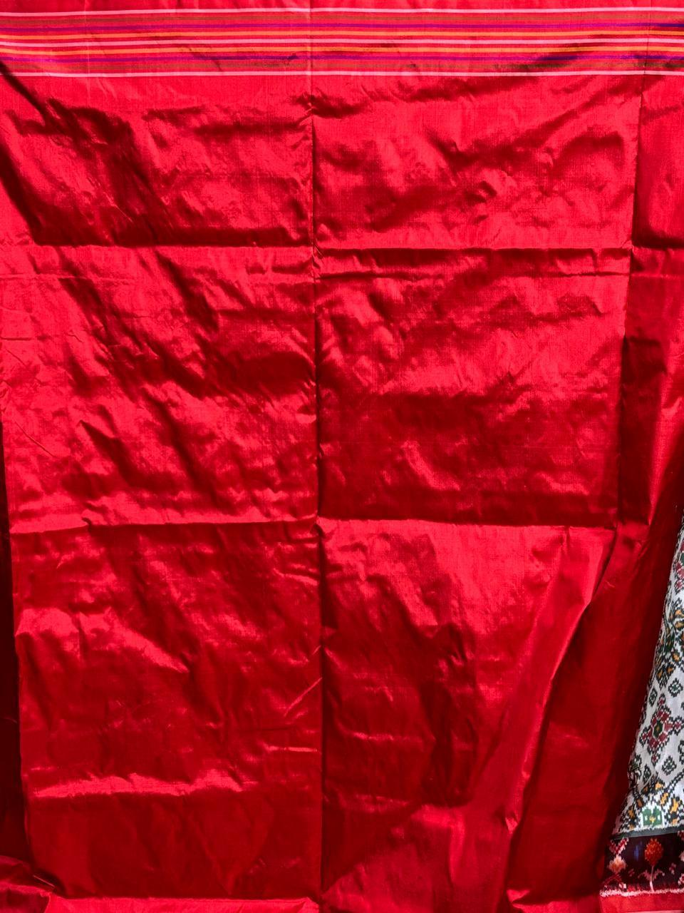 Pochampally Ikat Patola Silk Navy Blue Red Sari - pochampallysarees.com