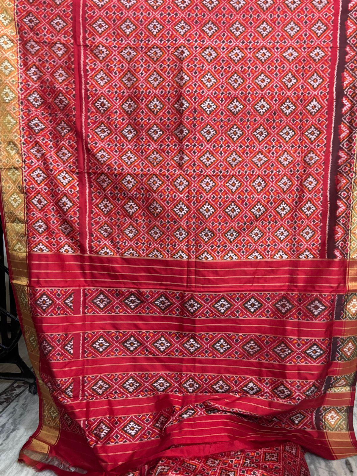 Pochampally Ikat Silk Patola Red Sari - pochampallysarees.com