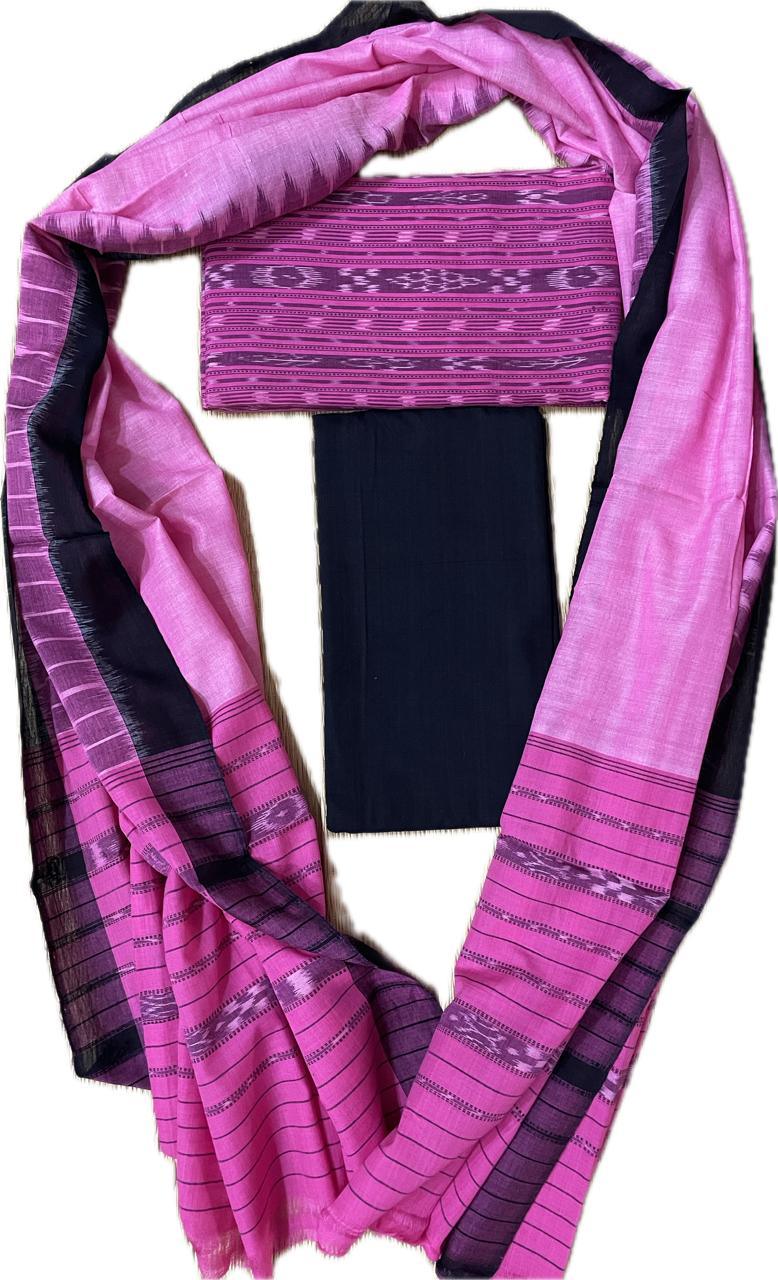Pochampally-Ikat-Suit-Pink-With-Black