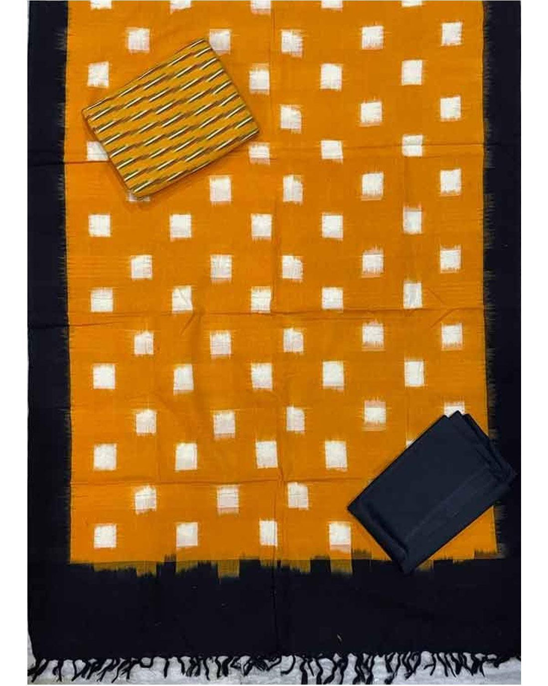 POCHAMPALLY IKAT YELLOW WITH BLACK COLOR SUITE -C32 - pochampallysarees.com
