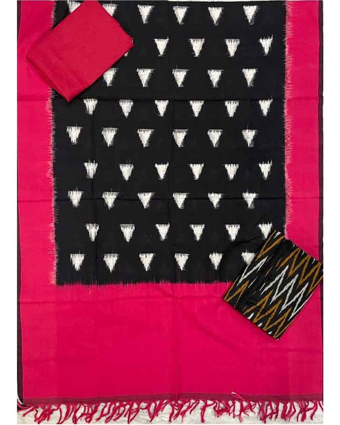 POCHAMPALLY IKKAT COTTON BLACK WITH RED COLOR DRESS MATERIAL-C1 - pochampallysarees.com
