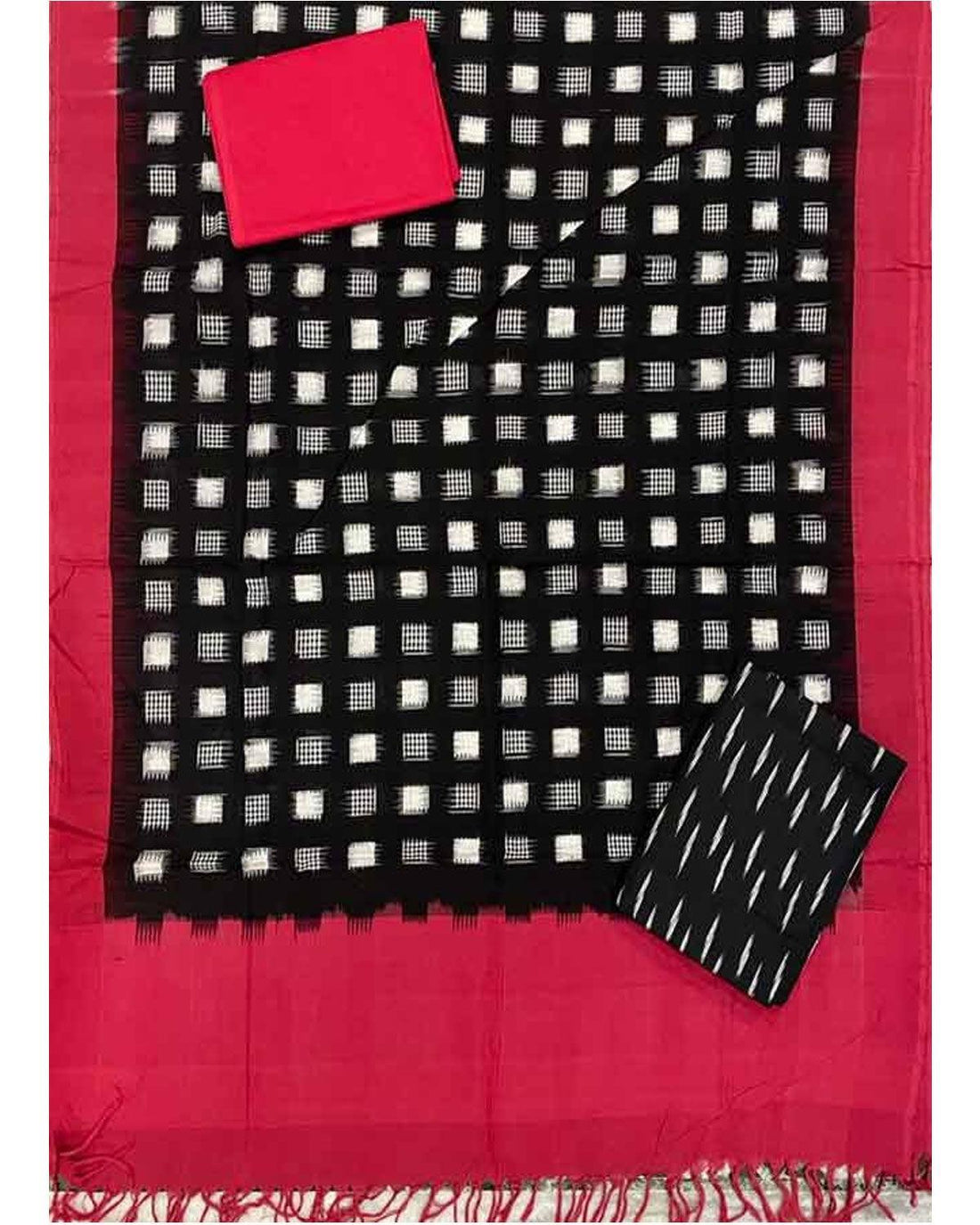 POCHAMPALLY IKKAT COTTON BLACK WITH RED COLOR SUITE -C18 - pochampallysarees.com