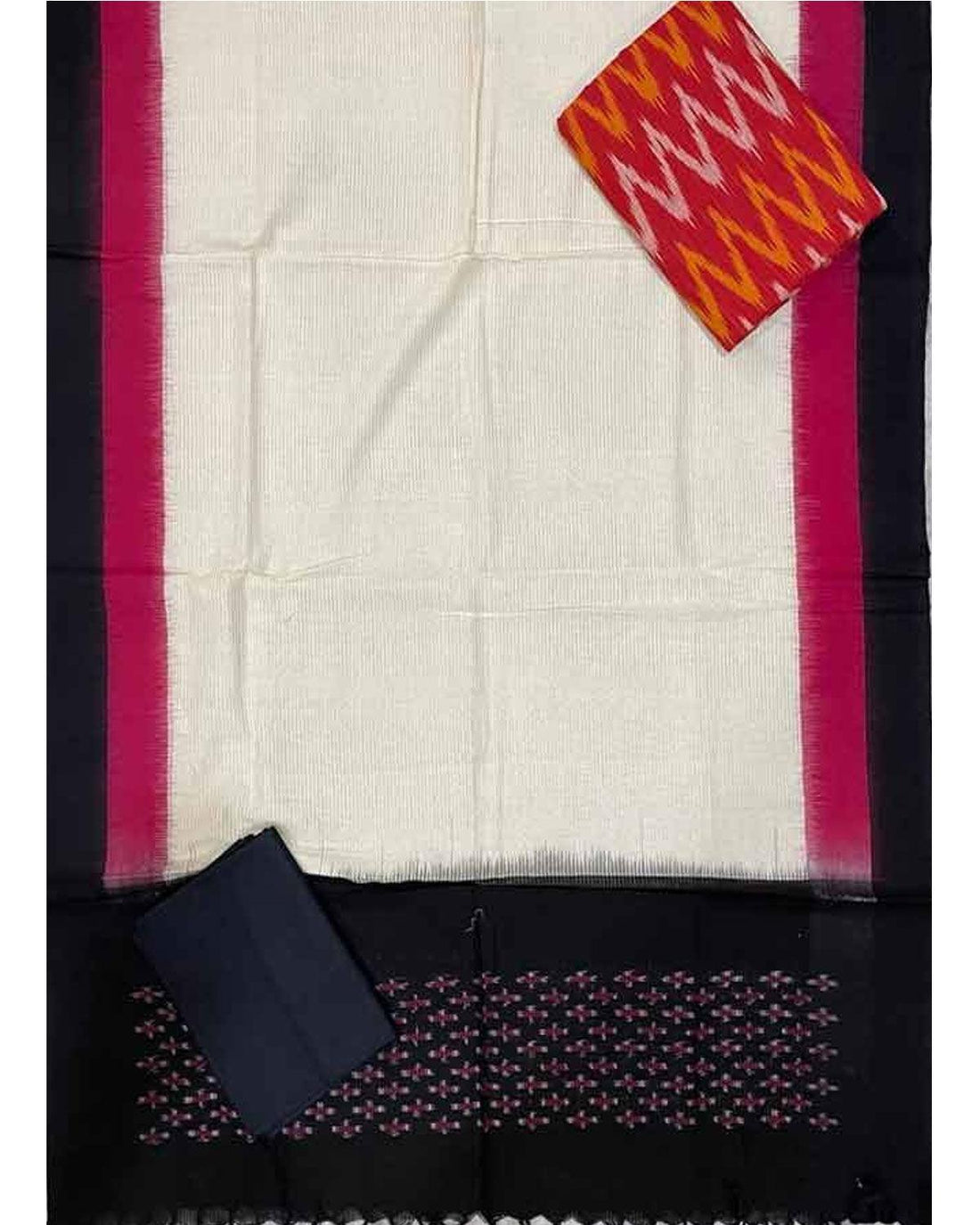 POCHAMPALLY IKKAT COTTON WHITE WITH BLACK COLOR DRESS MATERIAL - C15 - pochampallysarees.com