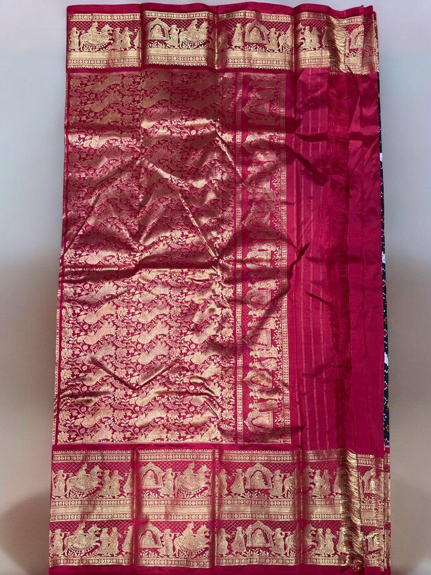 Pochampally Ikkat Kanchi Border Black Red - pochampallysarees.com