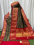 Pochampally Ikkat Kanchi Border Black Red Sari - pochampallysarees.com