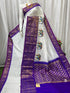 Pochampally Ikkat Kanchi Border Cream Blue - pochampallysarees.com