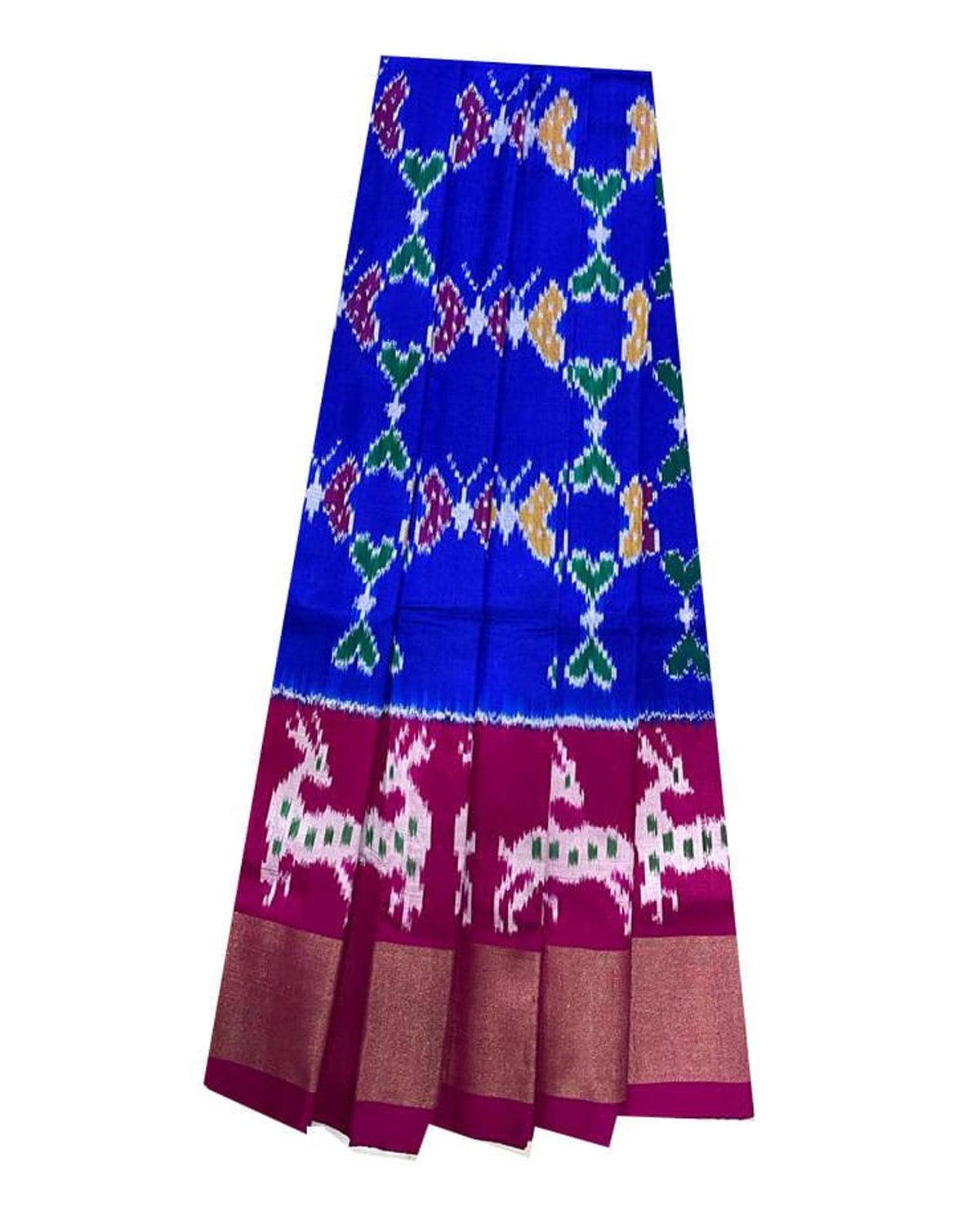 POCHAMPALLY IKKAT KIDS BLUE WITH PINK COLOR LEHENGA - pochampallysarees.com