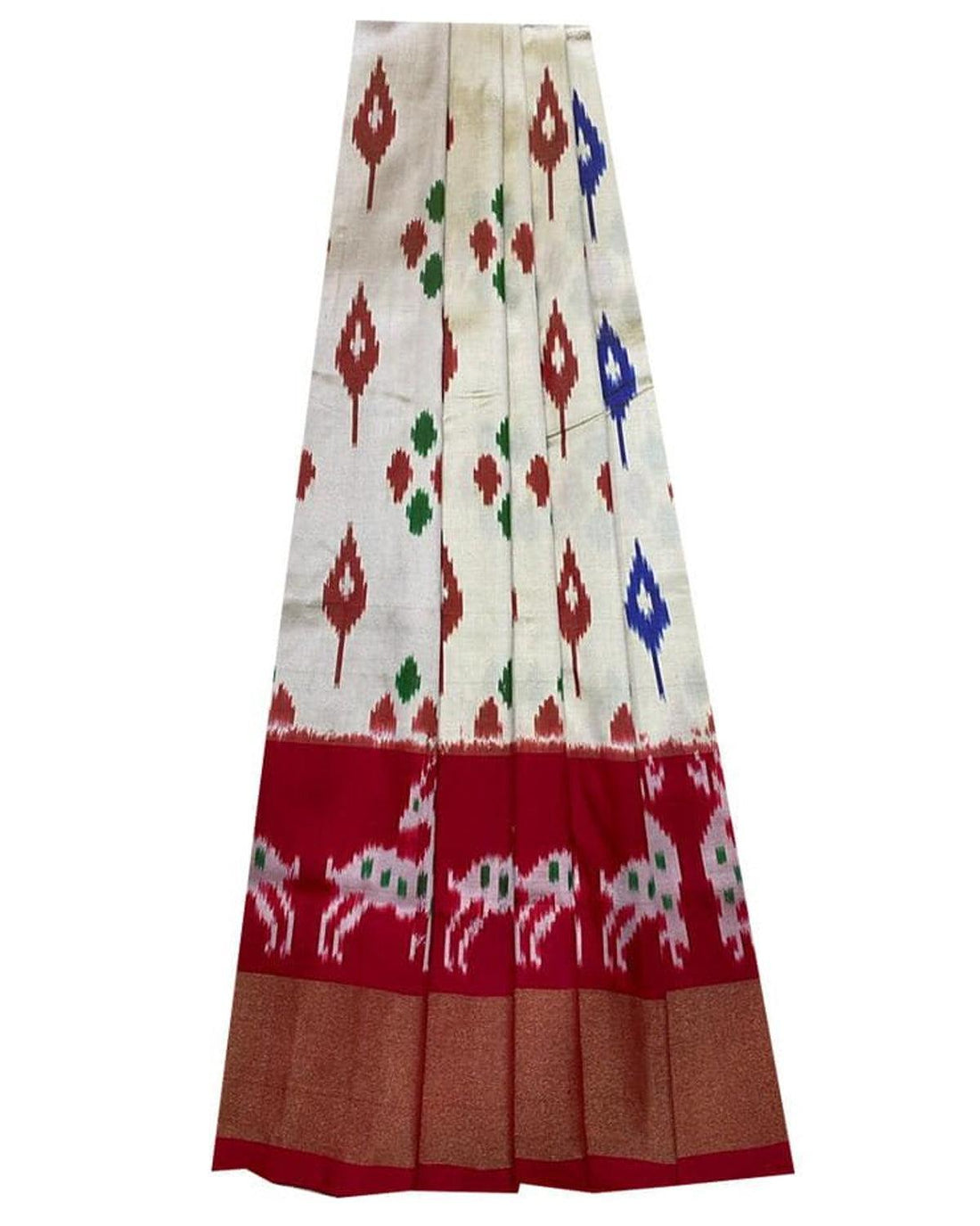 POCHAMPALLY IKKAT KIDS CREAM WITH RED COLOR LEHENGA - pochampallysarees.com